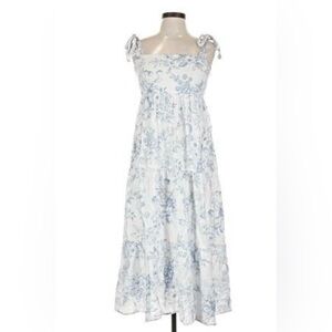Blu Pepper Ivory and Sky Blue Floral Midi Dress